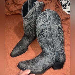 Laredo Black Distressed sequin Embroidered Western Cowboy Boots NEW